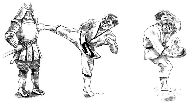 Karate-ka kicking armor